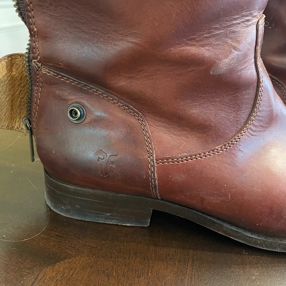 Frye Brown Leather Boots, cowboy style, zip and snap closure, size 7. - Picture 2 of 7